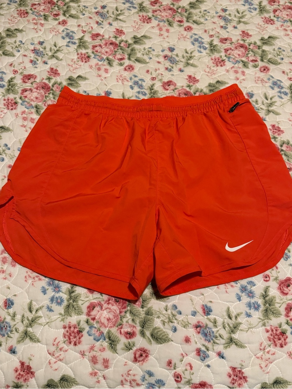 Nike Women's Bright Orange Athletic Shorts with Swoosh